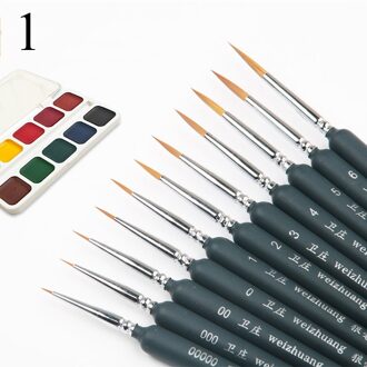 11Pcs Haak Lijn Pen Aquarel Zachte Haar Olie Penselen Extra Fijn Wezel Haar Handgeschilderde Borstel Borstels Voor acryl Verf