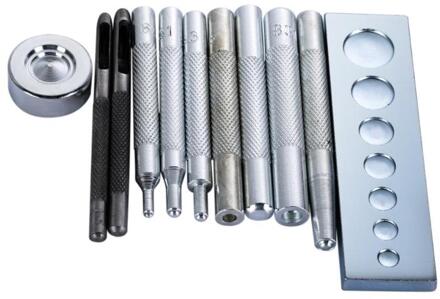 11Pcs Metal Lederen Craft Tool Sterven Gat Punch Knop Drukknoop Installatie Kit Rivet Setter Base Set Diy Leathercraft