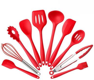 11Pcs Siliconen Kookgerei Set Hittebestendige Non-stick Veilig Koken Bakken Tool Kit Keukengerei Accessoires Met Opslag doos 10stk rood