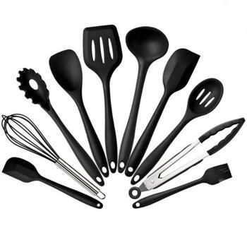 11Pcs Siliconen Kookgerei Set Hittebestendige Non-stick Veilig Koken Bakken Tool Kit Keukengerei Accessoires Met Opslag doos 10stk zwart