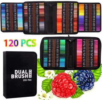 12-120 Kleuren Art Pennen Set, Fijne Tip & Flexibele Borstel Pen Tip, waterbasis Markers Voor Volwassen Kleuring Kalligrafie