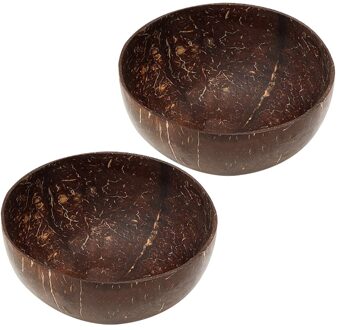 12-15Cm Natuurlijke Kokosnoot Kom Bescherming Houten Kom Kokosnoot Hout Servies Lepel Set Coco Smoothie Kokosnoot Keuken Accessoires 2stk bowls