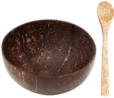 12-15Cm Natuurlijke Kokosnoot Kom Bescherming Houten Kom Kokosnoot Hout Servies Lepel Set Coco Smoothie Kokosnoot Keuken Milieu lepel bowl