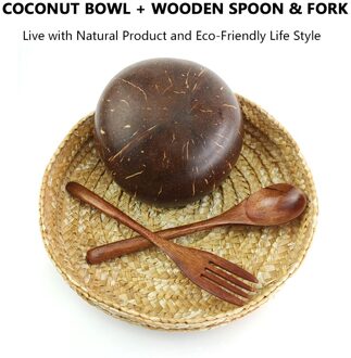 12-15Cm Natuurlijke Kokosnoot Kom Bescherming Houten Kom Kokosnoot Hout Servies Lepel Set Coco Smoothie Kokosnoot Keuken Milieu Wooden reeks