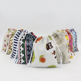 12*16cm Owl Flower Print Drawstring Canvas Bag Gift Christmas Candy Jewelry Organizer Makeup Cosmetic Bags For Women