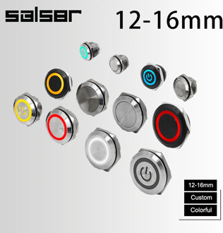 12/16mm Momentary Reset DIY Ultrathin Lamp Waterproof IP65 Touch With Light Short Metal Push Button Switch