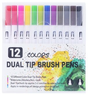 12/18/24/36/48/72/100Pcs Kleuren Fijne Liner Tekenen Schilderen Art marker Pennen Dual Tip Borstel Pen Schoolbenodigdheden Briefpapier 12 kleuren