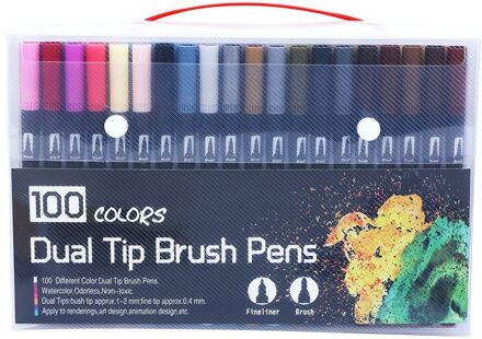 12/18/24/36/48/72/100PCS Kleuren FineLiner Tekening Pen Schilderij Aquarel art Marker Pennen Dual Tip Borstel Pen Kunst School Supplies 100 kleuren