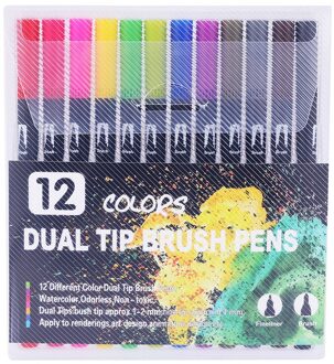 12/18/24/36/48/72/100PCS Kleuren FineLiner Tekening Pen Schilderij Aquarel art Marker Pennen Dual Tip Borstel Pen Kunst School Supplies 12 kleuren