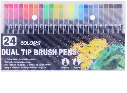 12/18/24/36/48/72/100PCS Kleuren FineLiner Tekening Pen Schilderij Aquarel art Marker Pennen Dual Tip Borstel Pen Kunst School Supplies 24 kleuren