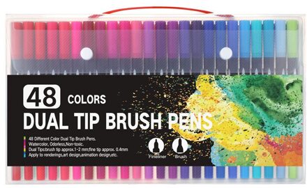 12/18/24/36/48/72/100PCS Kleuren FineLiner Tekening Pen Schilderij Aquarel art Marker Pennen Dual Tip Borstel Pen Kunst School Supplies 48 kleuren