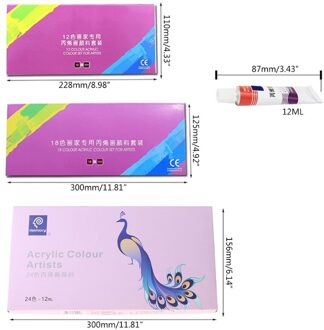12/18/24 Kleuren 12Ml Tube Acrylverf Set Art Schilderij Tekening Gereedschappen Voor Kinderen J2HC 18 kleuren