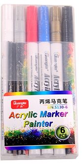 12/18 Kleuren 0.7Mm Acryl Verf Marker Pen Art Marker Pen Voor Keramische Rock Glas Porselein Mok Hout Stof canvas Schilderij 6 kleuren