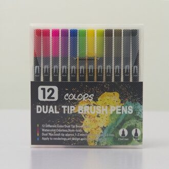 12/24/36/48/120 Stuks Aquarel Pennen Borstel Markers Dual Tip Fineliner Waterbasis Markeerstift pen Voor Kalligrafie Tekening
