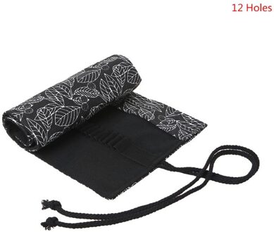 12/24/36/48/72 Gaten Canvas School Etui Roll Up Etui Voor Meisjes Jongens Leuke blad Strafrechtelijke Draagbare Pen Zak Briefpapier Po 12 holes
