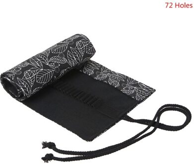 12/24/36/48/72 Gaten Canvas School Etui Roll Up Etui Voor Meisjes Jongens Leuke blad Strafrechtelijke Draagbare Pen Zak Briefpapier Po 72 holes