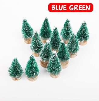 12/24Pcs Mini Kerstboom Sisal Zijde Ceder Home Decor 4.5Cm Kleine Kerstman Sneeuw Vorst Dorp huis Jaar Xmas Supplies blauw groen / 12stk
