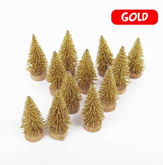 12/24Pcs Mini Kerstboom Sisal Zijde Ceder Home Decor 4.5Cm Kleine Kerstman Sneeuw Vorst Dorp huis Jaar Xmas Supplies goud / 12stk