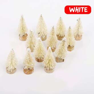12/24Pcs Mini Kerstboom Sisal Zijde Ceder Home Decor 4.5Cm Kleine Kerstman Sneeuw Vorst Dorp huis Jaar Xmas Supplies wit / 24stk