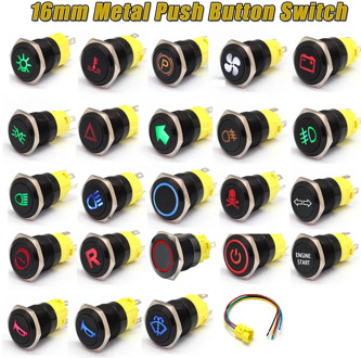 12/24V 16mm LED Indicator Warning Light Lamp Dash Panel Metal Push Button Switch Momentary Latching on off for car yacht ship