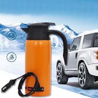 12-24V 800Ml Rvs Veilige Auto Elektrische Verwarmde Waterkoker Fles Cup Reizen Auto Waterkoker Auto heater oranje