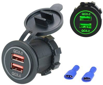 12 ~ 24V Dual Qc 3.0 Usb Smart Motorfietsen Auto Lader Snel Opladen Voor Cellphone Tablet Over Temperatuur Bescherming groen