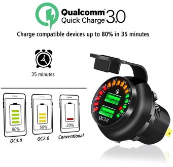 12-24V QC3.0 Dual Usb Auto Telefoon Boot Motorfiets Fast Charger Met Kleur Scherm Spanning Display voltmeter