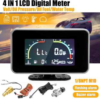 12-24V Universele 4in1 LCD Auto Digitale ALARM Gauge Voltmeter Olie Druk Brandstof Water Temp met kabel
