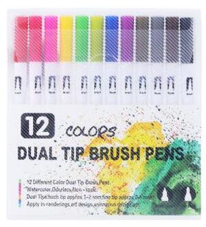 12/60/120 Kleuren Dual Tip Borstel Art Marker Pennen Fineliner En Borstel Markers Set Perfect Voor Kinderen Volwassen Kunstenaar kleuring 12 kleuren