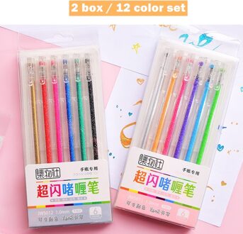 12 Bling Kleur Markeerstift Glitter Art Marker Pen Balpen 1.0Mm Tekening Hoogtepunt Liner Pennen Belettering Album School F894 12 kleur