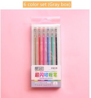 12 Bling Kleur Markeerstift Glitter Art Marker Pen Balpen 1.0Mm Tekening Hoogtepunt Liner Pennen Belettering Album School F894 6 kleur reeks grijs doos
