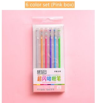 12 Bling Kleur Markeerstift Glitter Art Marker Pen Balpen 1.0Mm Tekening Hoogtepunt Liner Pennen Belettering Album School F894 6 kleur reeks roze doos