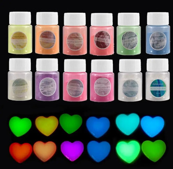 12 Bottles/Pack Luminous Pigment Powder Resin Pigment Glow In Dark Colourant For DIY Epoxy UV Resin Jewelry Making Crafts