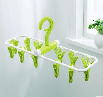 12 clips Plastic kledingrek clip frame sokken multifunctionele kind ondergoed vouwen babykleertjes hanger groen