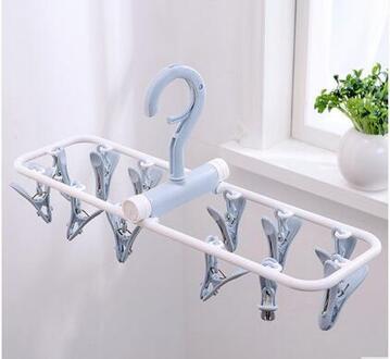 12 clips Plastic kledingrek clip frame sokken multifunctionele kind ondergoed vouwen babykleertjes hanger licht blauw