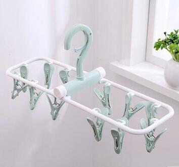 12 clips Plastic kledingrek clip frame sokken multifunctionele kind ondergoed vouwen babykleertjes hanger Licht Groen