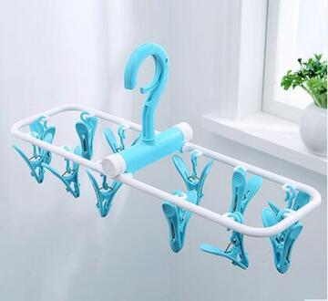 12 clips Plastic kledingrek clip frame sokken multifunctionele kind ondergoed vouwen babykleertjes hanger lucht blauw