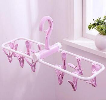 12 clips Plastic kledingrek clip frame sokken multifunctionele kind ondergoed vouwen babykleertjes hanger Paars