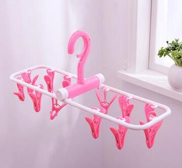 12 clips Plastic kledingrek clip frame sokken multifunctionele kind ondergoed vouwen babykleertjes hanger Rood