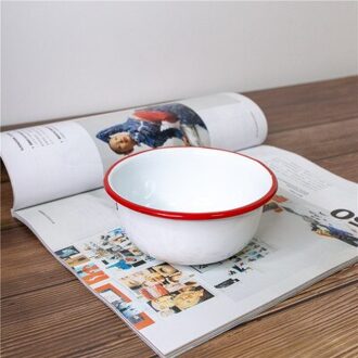 12 Cm In Breedte Japanse Klassieke Rode Side Kinderen Gebruik Kom Dikke Emaille Slakom Popcorn Kom Dessert-355 ml wit met rood