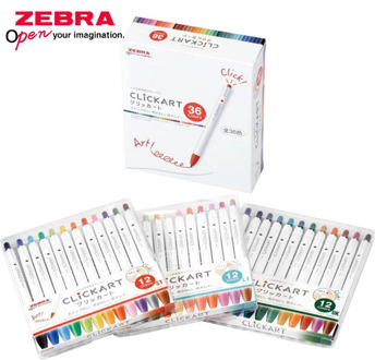 12 colors / 36-color set Zebra Clickart Anti-blooming water-based watercolor pen WYSS22 student handbook art painting hook pen