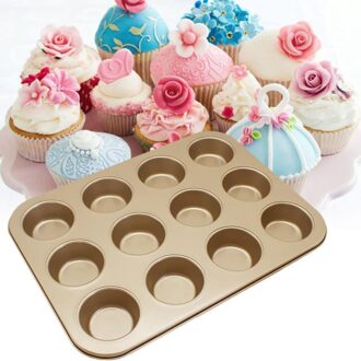 12 Cup Cake Bakken Mold Lade Diy Brood Gebak Cupcake Muffin Pan Maken Tool groot gouden