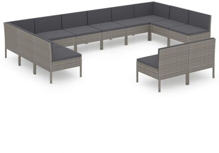 12-delige Loungeset met kussens poly rattan grijs