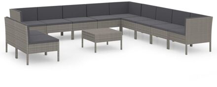 12-delige Loungeset met kussens poly rattan grijs