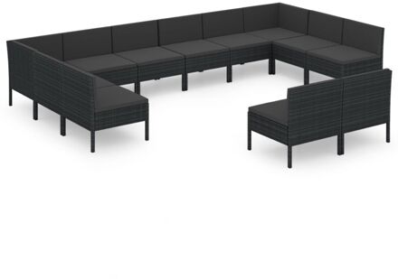 12-delige Loungeset met kussens poly rattan zwart