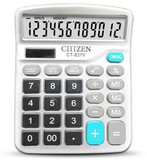 12 Digit Desk Calculator Large Buttons Financial Business Accounting Tool white big buttons battery and solar power