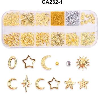 12 Grid Gemengde Stijl Nail Art Moon Star Gold Metal Rivet Studs 3D Diy Charm Decoratie Accessoires ymy-CA232-1
