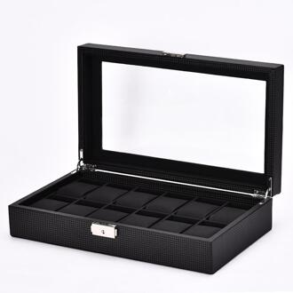 12 Grids Carbon Fiber Horloge Box Sieraden Display Collection Opslag Case Horloge Doos Houder Sieraden Organisator