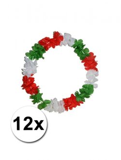 12 Hawaii kransen rood, groen en wit