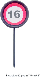 12 herbruikbare coctailprikkers verkeersbord 16 jaar Multikleur - Print